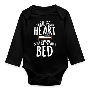 First We Steal Your Heart Then We Steal Your Bed - Organic Longsleeve Baby Bodysuit - black - Front
