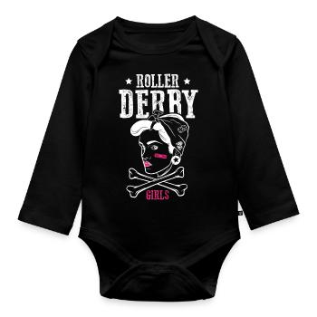 Roller Derby Skater Girl Rollerblading Inline - Baby Bio-Langarm-Body - Schwarz - Vorne