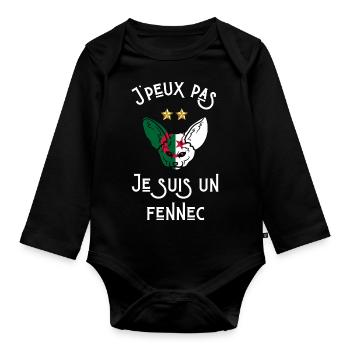 je Ne peux pas je suis un fennec algérien - Body Bébé bio manches longues - noir - Devant