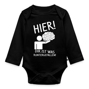 Strich Figur Gehirn Runtergefallen Dummkopf Lustig - Baby Bio-Langarm-Body - Schwarz - Vorne