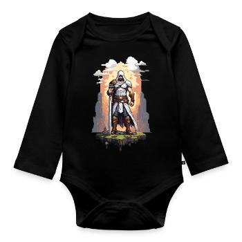 Retro Arcade Pixel Kunst Held Gaming Design - Baby Bio-Langarm-Body - Schwarz - Vorne