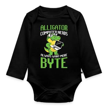Alligator Computer Nerd Byte für Krokodil Fan - Baby Bio-Langarm-Body - Schwarz - Vorne