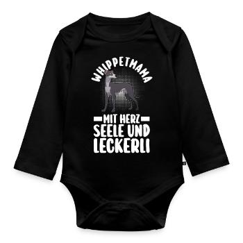 Hund Hundemama Whippetmama Mutter Whippet - Baby Bio-Langarm-Body - Schwarz - Vorne