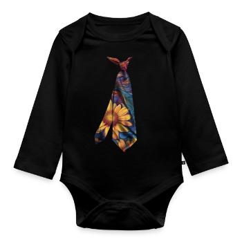 Colorful Printed Necktie T-Shirt Swirling Flowers - Organic Longsleeve Baby Bodysuit - black - Front