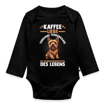 Hund Kaffee Yorkshire Terrier - Baby Bio-Langarm-Body - Schwarz - Vorne
