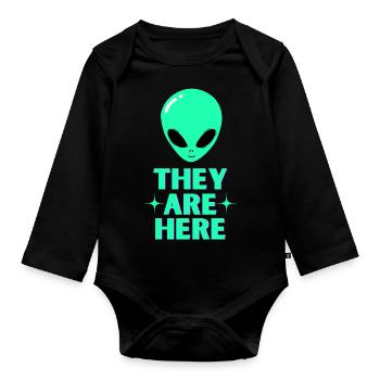 Alien Head They Are Here - Organic Longsleeve Baby Bodysuit - black - Front