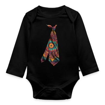 t-shirt cravate imprimé coloré motif fleur - Body Bébé bio manches longues - noir - Devant