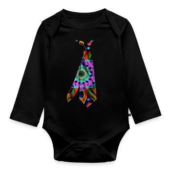 Mandala de conception de t-shirt de cravate imprimé coloré - Body Bébé bio manches longues - noir - Devant