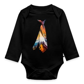 T-shirt cravate imprimé coloré texture granuleuse - Body Bébé bio manches longues - noir - Devant