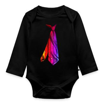 Bunt bedrucktes Krawatten-T-Shirt mit tropfenden Farben - Baby Bio-Langarm-Body - Schwarz - Vorne