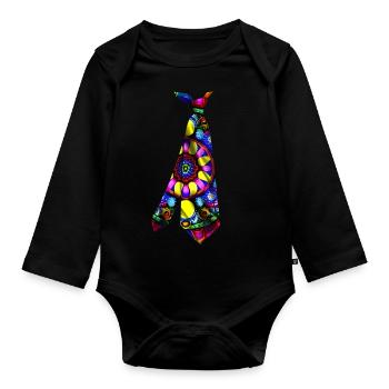 Buntes Mandala-Blumen-Krawatten-T-Shirt-Design - Baby Bio-Langarm-Body - Schwarz - Vorne