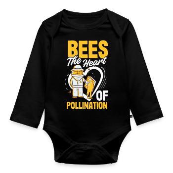 Beekeeper Heartbeat Honeycomb Love Pollination - Organic Longsleeve Baby Bodysuit - black - Front