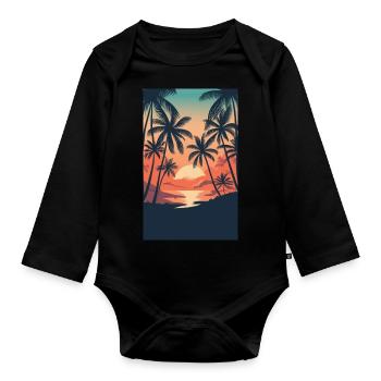 beach palmier mer - Body Bébé bio manches longues - noir - Devant