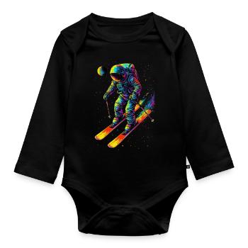 Spaceman on skis - Organic Longsleeve Baby Bodysuit - black - Front