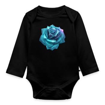 Rose, cyan, Metall,,metallisch, high tech - Baby Bio-Langarm-Body - Schwarz - Vorne