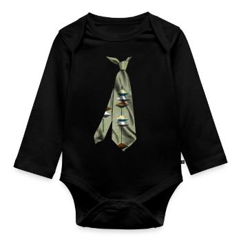 Printed necktie t-shirt japanese woodblock print - Organic Longsleeve Baby Bodysuit - black - Front