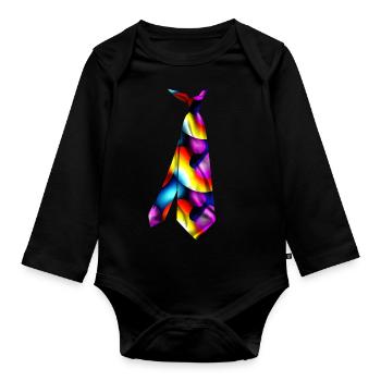 Cravate t-shirt imprimée en couleur idée cadeau - Body Bébé bio manches longues - noir - Devant