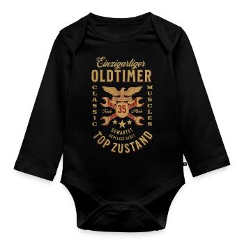 35. Geburtstag Oldtimer TOP ZUSTAND - Baby Bio-Langarm-Body - Schwarz - Vorne