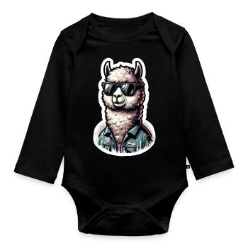 Alpaca Cool Sunglasses Denim Jacket - Organic Longsleeve Baby Bodysuit - black - Front