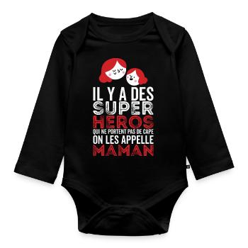 Maman Cadeau Fete des Meres Futur Mamans - Body Bébé bio manches longues - noir - Devant