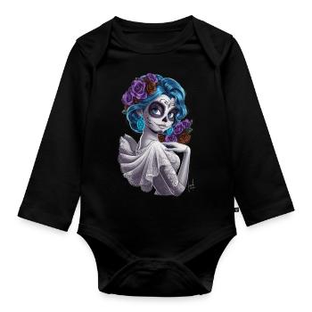 De Los Muertos mit einer Frau und Blumen für - Baby Bio-Langarm-Body - Schwarz - Vorne