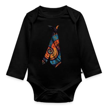 T-shirt cravate imprimé coloré motif africain - Body Bébé bio manches longues - noir - Devant