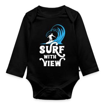 Surfing with View - Organic Longsleeve Baby Bodysuit - black - Front