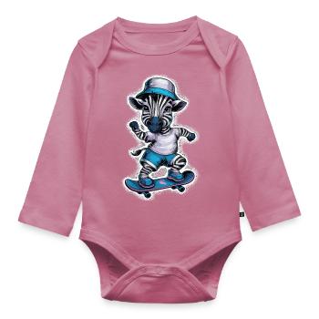 Zebra auf Skateboard Skater Skateboarding für - Baby Bio-Langarm-Body - Mauve - Vorne