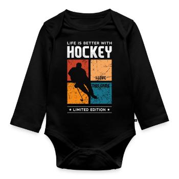 Life is better with Hockey - Baby Bio-Langarm-Body - Schwarz - Vorne