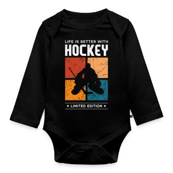 Life is better with Hockey - Baby Bio-Langarm-Body - Schwarz - Vorne