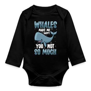 Wale Fisch Meeresbewohner - Baby Bio-Langarm-Body - Schwarz - Vorne