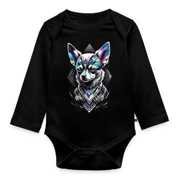 Blue geometric chihuahua dog - Organic Longsleeve Baby Bodysuit - black - Front