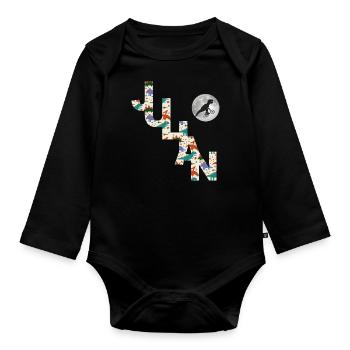 JULIAN - Beautiful boy name with dinosaur - Organic Longsleeve Baby Bodysuit - black - Front