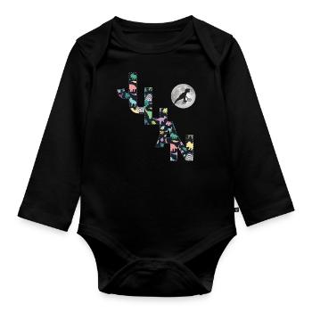 JULIAN - Beautiful boy name with dinosaur - Organic Longsleeve Baby Bodysuit - black - Front