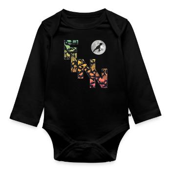 FINN - Schöner Jungen Name mit Dinosaurier - Baby Bio-Langarm-Body - Schwarz - Vorne