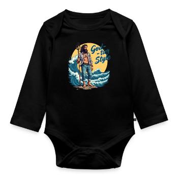 God Tier Style - Hipster Poseidon - Baby Bio-Langarm-Body - Schwarz - Vorne