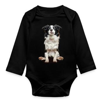Border Collie - Organic Longsleeve Baby Bodysuit - black - Front