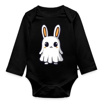 Lapin Halloween Bande dessinée Fantôme - Body Bébé bio manches longues - noir - Devant