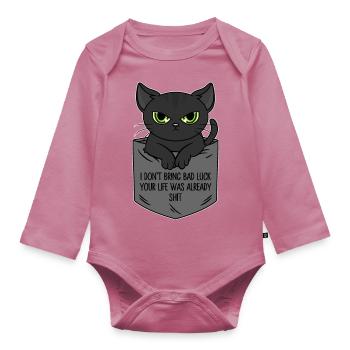 Poche poitrine chat noir Je n’apporte pas de malchance - Body Bébé bio manches longues - mauve - Devant