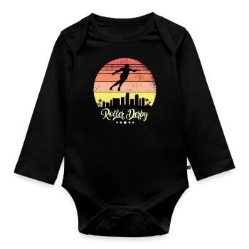 Roller Derby Inliner Vintage Retro Sonnenuntergang - Baby Bio-Langarm-Body - Schwarz - Vorne