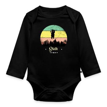 Faultier Vintage Retro Tiere Sonnenuntergang - Baby Bio-Langarm-Body - Schwarz - Vorne