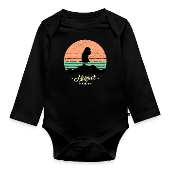 Marmotte Vintage Rétro Animaux Coucher de soleil - Body Bébé bio manches longues - noir - Devant