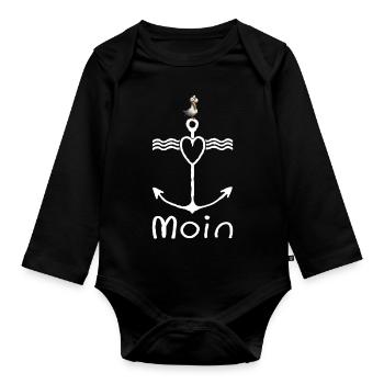 Moin Seagull Harbour Low German Coast Northern Germany - Organic Longsleeve Baby Bodysuit - black - Front