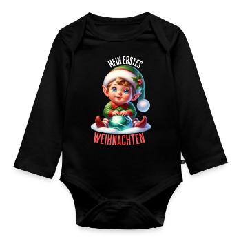 Mein Erstes Weihnachten süßer Baby Elf - Baby Bio-Langarm-Body - Schwarz - Vorne