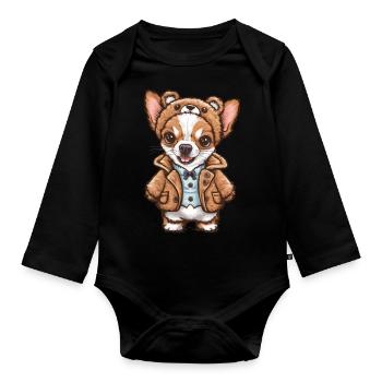 Chihuahua de dessin animé mignon avec un design amusant - Body Bébé bio manches longues - noir - Devant