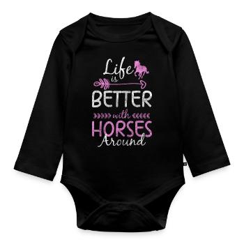Horse riding Sport riding Animals Hooves - Organic Longsleeve Baby Bodysuit - black - Front