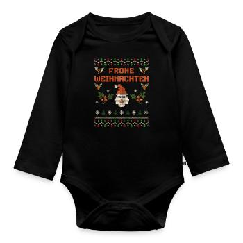 Merry Christmas Ugly Knit Look Santa Claus - Organic Longsleeve Baby Bodysuit - black - Front