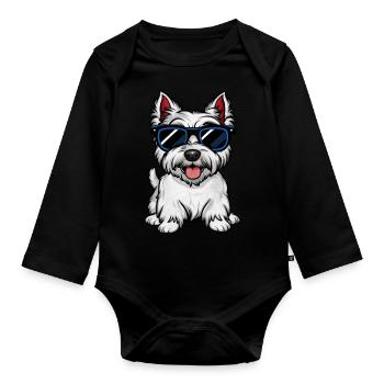 Cartoon West Highland Terriermit Sonnenbrille - Baby Bio-Langarm-Body - Schwarz - Vorne