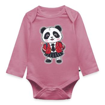 Panda kawaii vêtu d’un uniforme scolaire traditionnel - Body Bébé bio manches longues - mauve - Devant