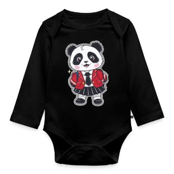 Panda kawaii vêtu d’un uniforme scolaire traditionnel - Body Bébé bio manches longues - noir - Devant